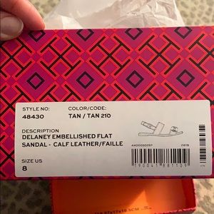 Tory Burch DELANEY EMBELLISHED FLAT SANDAL in TAN.